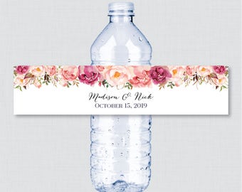 Printable OR Printed Wedding Water Bottle Labels - Rustic Pink Flower Custom Water Bottle Labels - Personalized Water Bottle Labels 0004