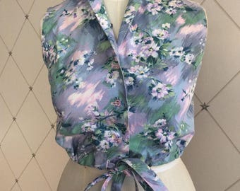 Cute 1950's Cotton Blossom Print Sleeveless Blouse