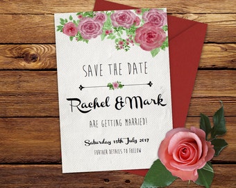 Floral wedding invitation printable save the date rustic