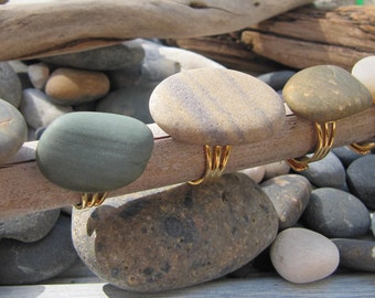 Natural Beach Pebble Rings - Adjustable Band