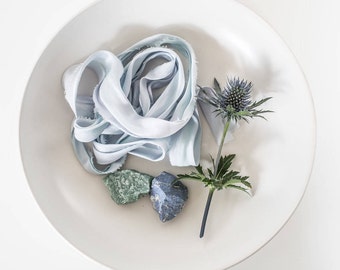 Ocean Blue ~ Hand dyed Habotai Silk Ribbon, Bouquet ribbon, Blue Ribbon, Bridal bouquet ribbon, Silk Ribbon, Habotai Ribbon, Naturally dyed~