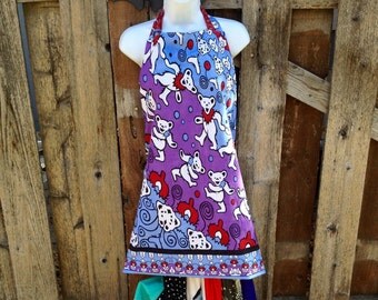Grateful dead Apron,Grateful Dead Baking aprons, Dancing bear aprons, Bertha Apron, cooking aprons, hippie holiday gifts