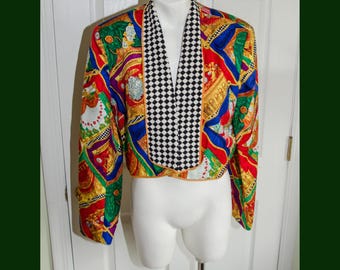 Vintage 1980's Woman's Silk Print Cropped Jacket