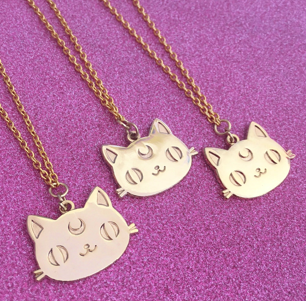 Luna Artemis Cat Necklace Sailor Moon Gold Pendant Necklace