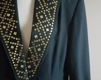 Black and Gold Studded 80s Blazer