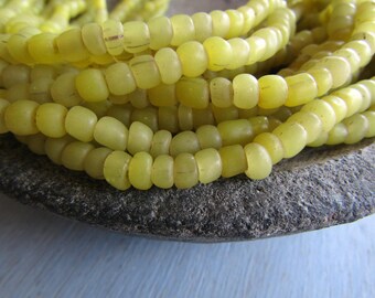 Rustic yellow glass seed beads, matte transparent, small irregular spacer barrel tube, New Indo-pacific 3 to 6mm ( 22 inches strd) 3bbgl1-75