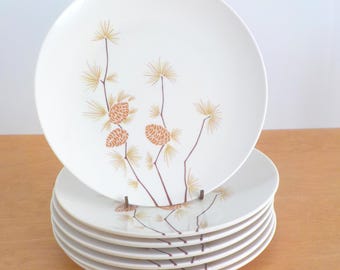 Vintage Melmac Dinnerware • Boontonware Melamine Dinner Plates • Boonton Melmac Plates with Pinecones