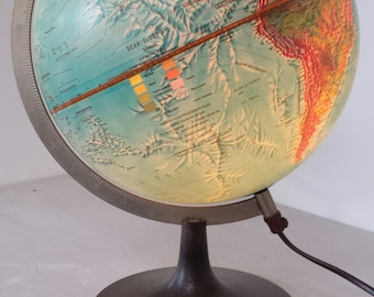 1970s GLOBE lamp Denmark / vintage illuminated world Globe 1977 / retro mid century Danish school globe / scan-globe