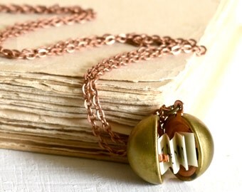 Secret Message Locket Pendant Brass Long Pendant Urban Jewelry Gift for Her Personalized Brass Ball Locket Gift for Him Bridesmaid Necklace