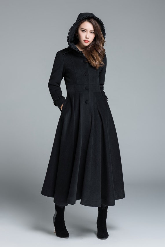 black coat wool coat long trench coat swing coat plus size