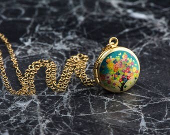 Miniature Locket, Tree Necklace, Locket Kid's Necklace, Flower Girl Locket, Silver Child's Locket