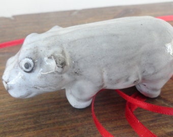 Vintage OOAK Pottery Hippo Miniature