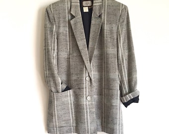 Vintage Grey, White and Black Heathered Missy Power Blazer // 1980s