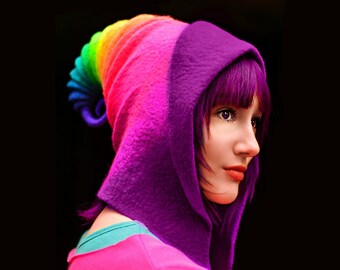 Costume Hat. "Rainbow" Pixie Hood. Fantasy Hat. Cosplay Hat. LARP.