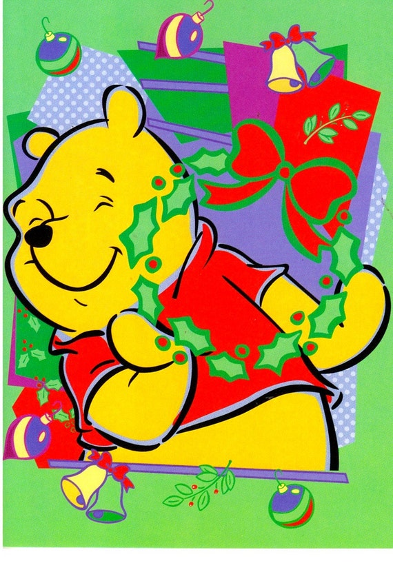 Christmas Greeting Card Winnie The Pooh Disney Cartoon