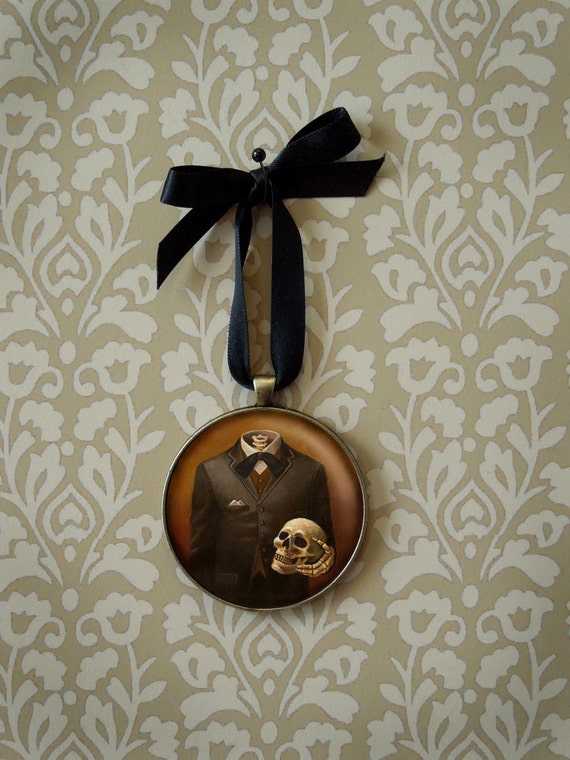 Gothic Ornament, Skull Ornament, Headless, Skeleton Decoration, Christmas, Portrait Miniature, by CuriousPortraits steampunk buy now online