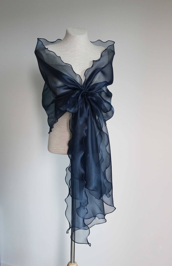 Evening Design Elegant Shawl Navy Blue Color Mother Of The