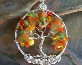 Amber/Citrine Tree of Life Pendant with Sterling Silver Chain -Amber/ Citrine/ Necklace- November Birthstone - Birthday Gift