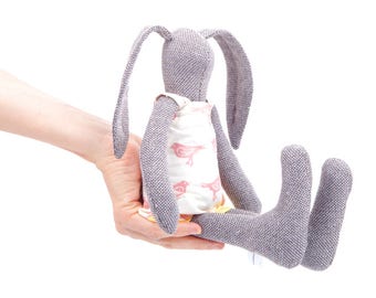 bunny rabbit , rag doll , stuffed animal , litte bunny , handmade Doll , girls friendly doll , plush softie , fabric doll , Small bunny toy