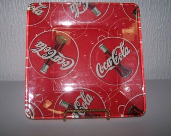 Coca Cola art. Retro coke ad. Coca Cola. Small serving plate. Summertime drink. Bar, pub. Coke glass. Vintage coke. Glass serving plate.
