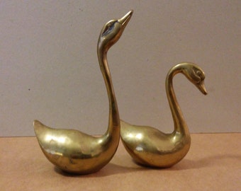 Brass Solid Swans Solid Brass Figurines Swans Metal Beautiful Brass Swans Lovely Brass Figurines Heavy Solid Brass Swans Brass Collectibles