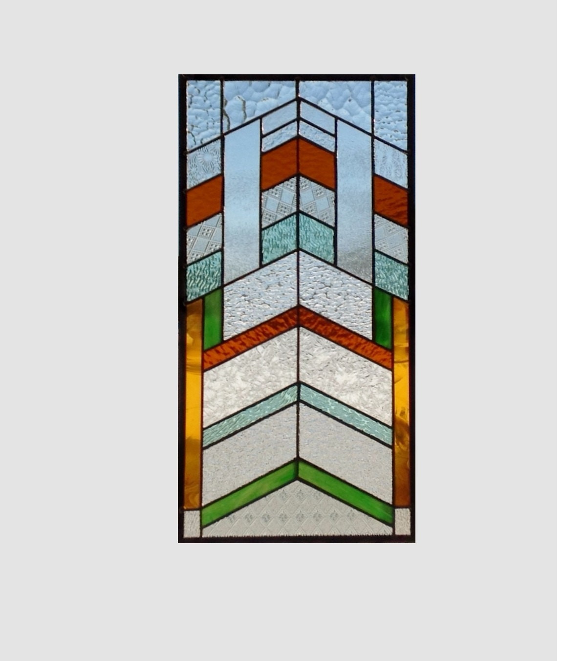 Arts and crafts stained glass window panel chevron stained