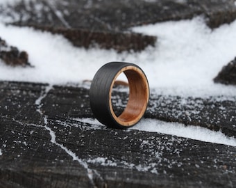 Wood Ring - Carbon Fiber and Whiskey Barrel Oak