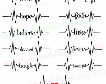 Heartbeat Words SVG - Heartbeat SVG - Digital Cutting File - Graphic Design - Cricut Cut - Instant Download - Svg, Dxf, Jpg, Eps, Png