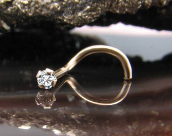 14K, 18K, 24K, Solid Yellow Gold Nose Ring Screw Nostril 1.5mm, 2mm, 2.5mm, 3mm Genuine Diamond. Choose Your Gauge. 22G, 20G, 18G