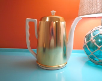 Vintage 1950s MID Century Modern Lipper & Mann Ceramic Tea Coffee Pot Cozy Metal