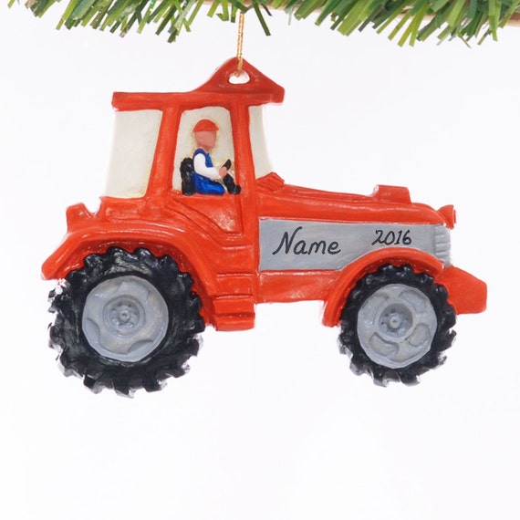 Personalized Tractor Christmas ornament orange and grey farm