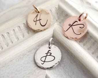 Initial Charm Initial Pendant Hammered Silver pendant Personalized letter charm Rose Gold Initial Necklace Rose Gold Letter Charm