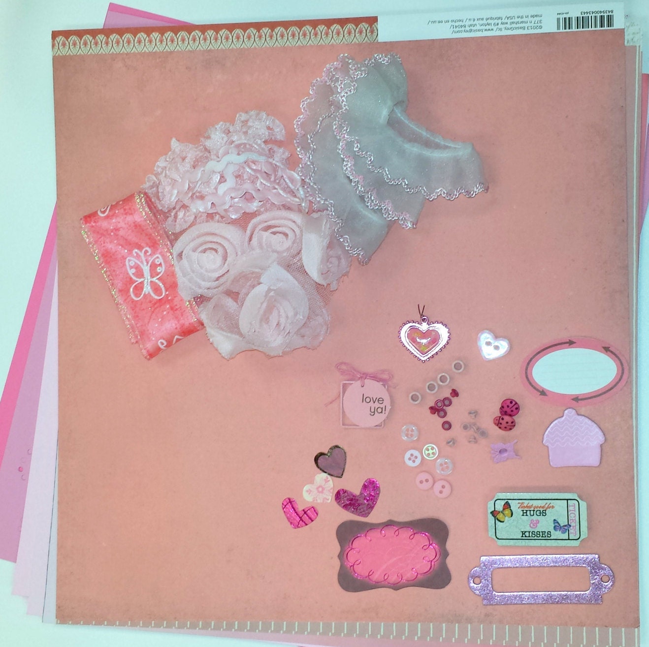 mixed media kit pink 10 12x12 scrapbook paper ribbon