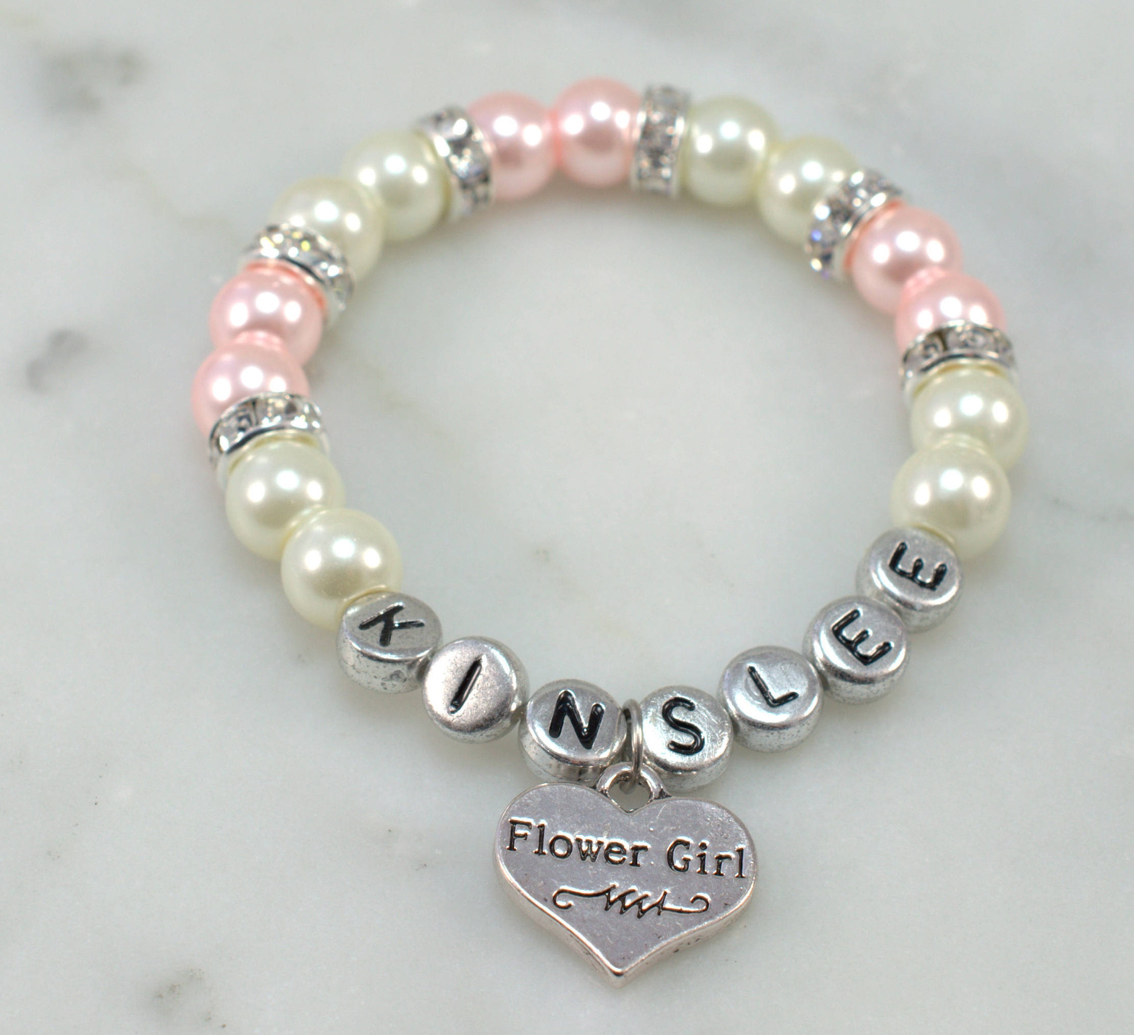 Name Flower girl Bracelet Rhinestone Spacers Wedding