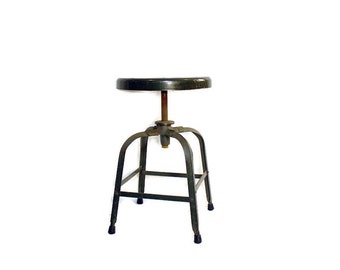 Vintage Factory Stool - Industrial Seating - Metal Stool - Steel Stool - Angle Steel Inc. - 1950s - Industrial Decor - Green