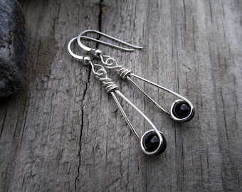 Black Onyx Sterling Moon Catcher (TM) Earrings - Minimalist