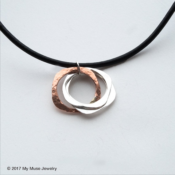 Sterling Silver Long Pendant Necklace Silver and Copper