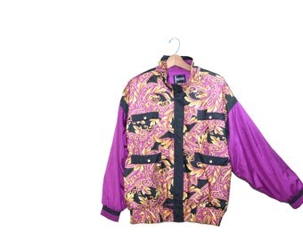 Vintage Bomber Jacket Baroque Bomber Jacket Purple Bomber Jacket 80s Windbreaker 80s Purple Baroque Jacket