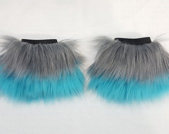 Grey and Turquoise Cheshire Cat Furry Wrist Cuffs