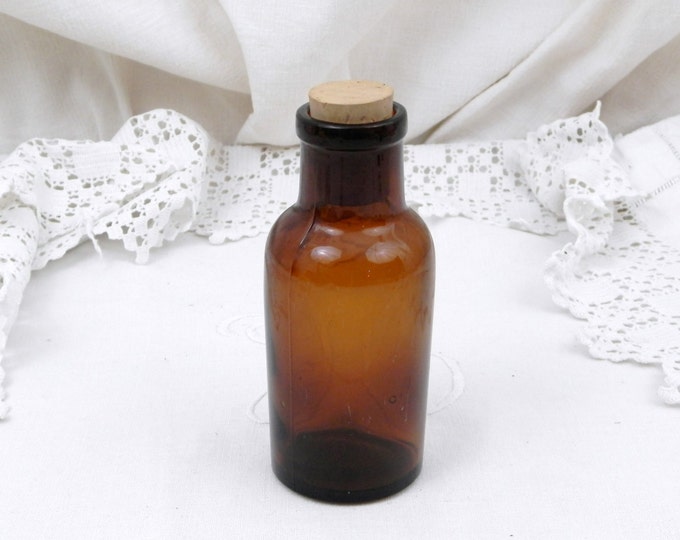 Antique French Amber Glass Medicine Apothecary Bottle with Cork Stopper, French Country Decor, Apothecary Decor, Retro, Interior, Parisian