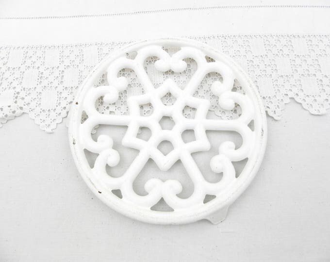 Vintage French Cast Iron White Enamelware Trivet, Hot Plate, Heat Mat, Rustic, Shabby Cottage Kitchen, French Country Decor, Farmhouse