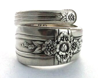 Silver Spoon Ring Triumph 1941 Art Deco Style Silverware Jewelry Floral Flower Cross Christian Easter Upcycled Flatware