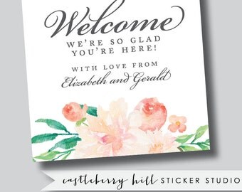 Out of town guest bag sticker, wedding welcome box label, floral welcome box stickers