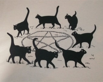 Black Cat Pentagram Wiccan Pagan T-Shirt BL
