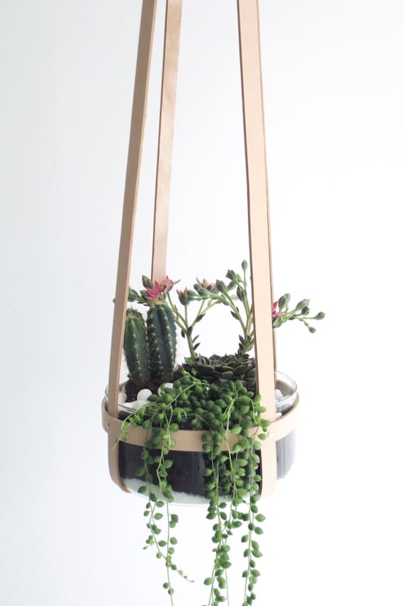 Plant hanger natural leather ceiling planter hanging mini