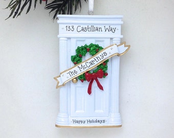 FREE SHIPPING White Door Personalized Christmas Ornament / New Home Ornament / Our First Home / Real Estate Agent / Realtor Gift / New House