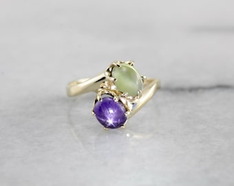 Star Sapphire and Chrysoberyl Bypass Ring in Yellow Gold ED82K3-P