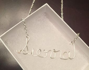 Bridesmaid gift, wire name necklace, personalized name on a necklace in silver or gold, wedding