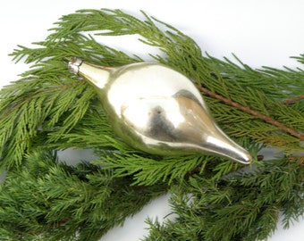 Silver Icicle Glass Christmas Ornament White Drop Christmas decoration Russian vintage Soviet blown bauble Xmas Mercury glass Icicle 1970s