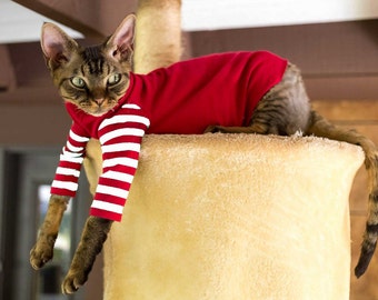 Cat Clothes for Cats. Strange Stripes Black or Red and White. Gray, Black or Red Body. Cat Costume, Simply Sphynx Cat Gift 85